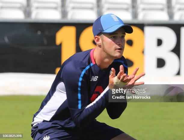 Ollie Robinson during an England Lions nets session at Emirates Riverside on July 22, 2018 in Chester-le-Street, England.