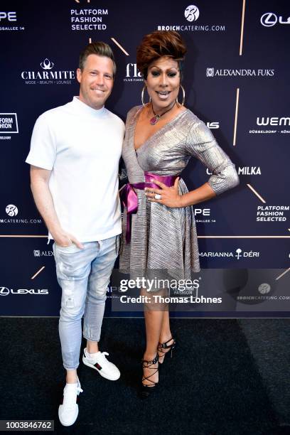 Lars Fassbender and Catherrine Leclery attend the Platform Fashion Selected show during Platform Fashion July 2018 at Areal Boehler on July 22, 2018...