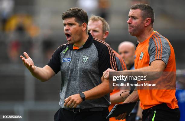 Clones , Ireland - 22 July 2018; Kerry manager Eamonn Fitzmaurice, left, and selector Padraig Corcoran during the GAA Football All-Ireland Senior...