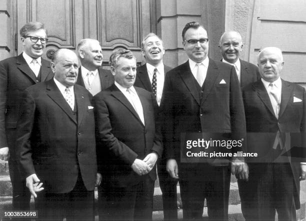 The newly elected premier of the West German state of Rhineland-Palatinate, Helmut Kohl , introduces his new cabinet in Mainz, Germany, 19 May 1969:...