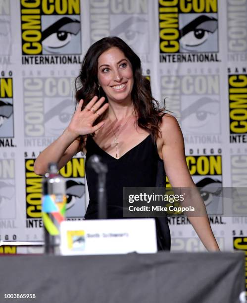 Beth Schwartz walks onstage at the "Arrow" Special Video Presentation and Q&A during Comic-Con International 2018 at San Diego Convention Center on...