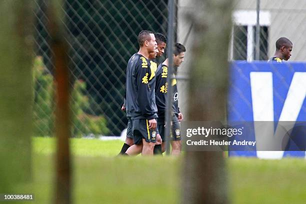 Coach Dunga and Brazilian players during a training session at Caju Training Center on May 24, 2010 in Curitiba, Brazil.