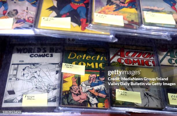 Some of comic book and collectibles expert Mike Carbonaro's rare comics for sale during Preview Night during the San Diego Comic-Con at the San Diego...