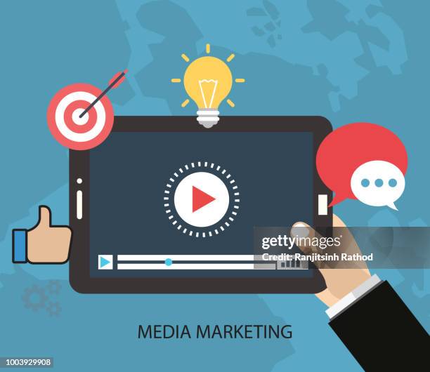 video tutorials concept media marketing - television screen stock illustrations
