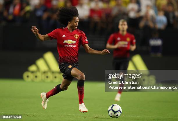 Tahith Chong of Manchester United controls the ball during the International Champions Cup game against Club America at the University of Phoenix...