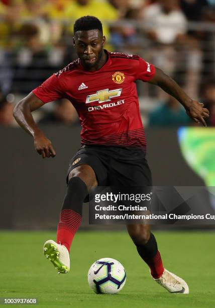 Timothy Fosu-Mensah of Manchester United controls the ball during the International Champions Cup game against Club America at the University of...