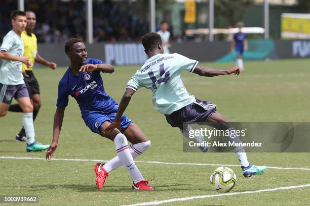 Williams Sulley of FC Bayern Munich is fouled hard by David Roberts of Chelsea FC during the International Champions Cup 2018 Futures Tournament at...