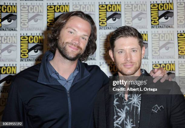 Jared Padalecki and Jensen Ackles attend the "Supernatural" special video presentation and Q&A during Comic-Con International 2018 at San Diego...