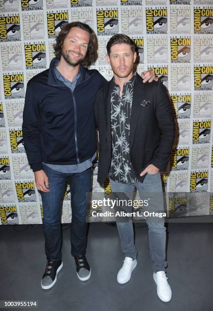 Jared Padalecki and Jensen Ackles attend the "Supernatural" special video presentation and Q&A during Comic-Con International 2018 at San Diego...