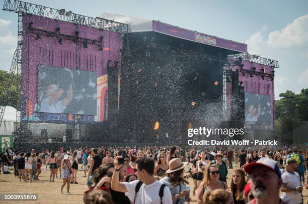 General view from Lollapalooza Festival at Hippodrome de Longchamp on July 22, 2018 in Paris, France.