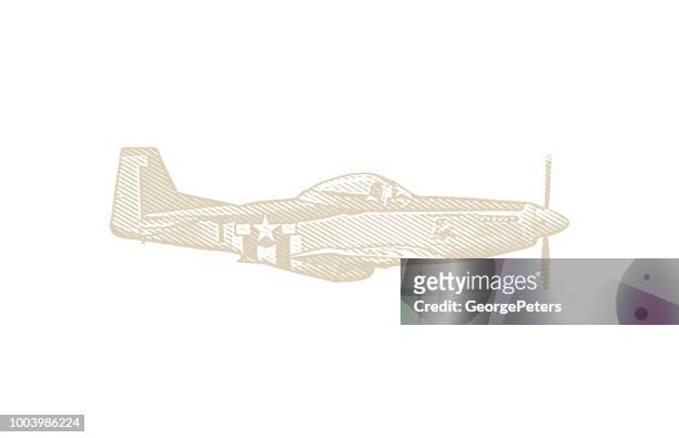 world war ii p-51 mustang airplane. - 1930 1939 aviator stock illustrations