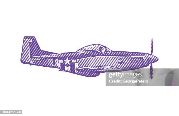 stockillustraties, clipart, cartoons en iconen met wereldoorlog ii p-51 mustang vliegtuig. - p 51 mustang