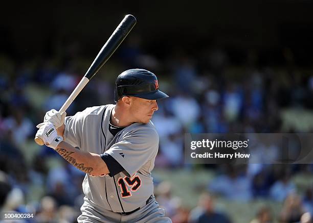 Brandon Inge of the Detroit Tigers at bat against the Los Angeles Dodgers at Dodger Stadium on May 22, 2010 in Los Angeles, California.