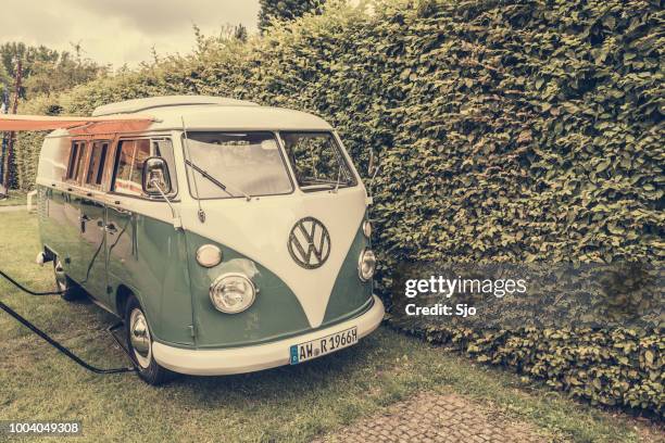 volkswagen type 2 (t1) transporter  kombi or microbus campervan - combi van stock pictures, royalty-free photos & images