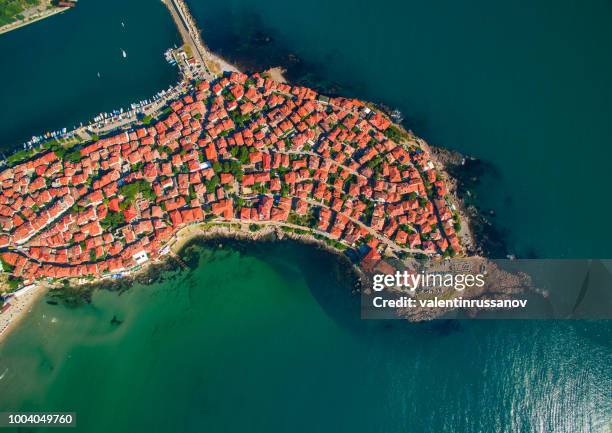viewpoint of drone in residential area - peninsula stock pictures, royalty-free photos & images