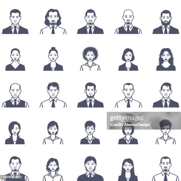 people faces icon set - east asian ethnicity stock illustrations