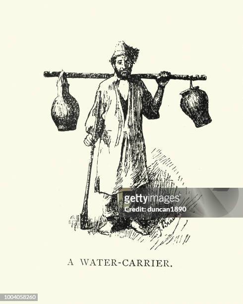 water carrier 19th century - yoke stock illustrations