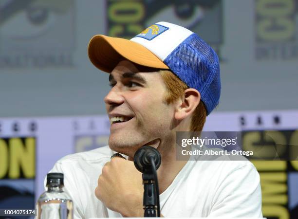 Apa speaks onstage at the "Riverdale" special video presentation and Q&A during Comic-Con International 2018 at San Diego Convention Center on July...