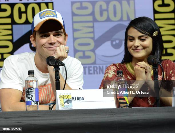 Apa and Camila Mendes speak onstage at the "Riverdale" special video presentation and Q&A during Comic-Con International 2018 at San Diego Convention...