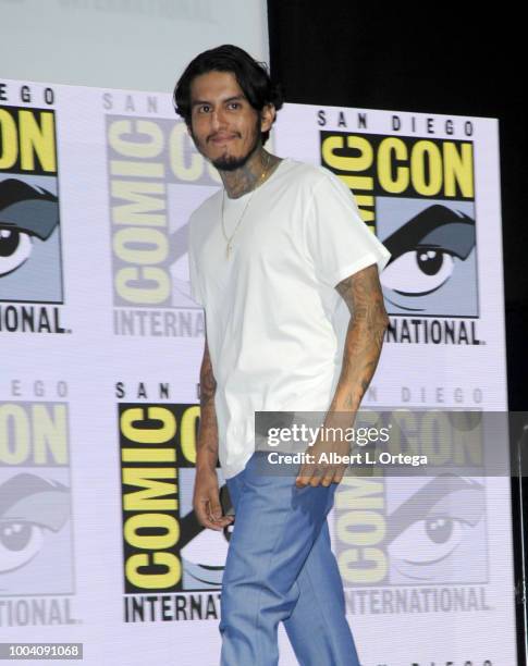 Richard Cabral walks onstage at the "Mayans M.C." discussion and Q&A during Comic-Con International 2018 at San Diego Convention Center on July 22,...