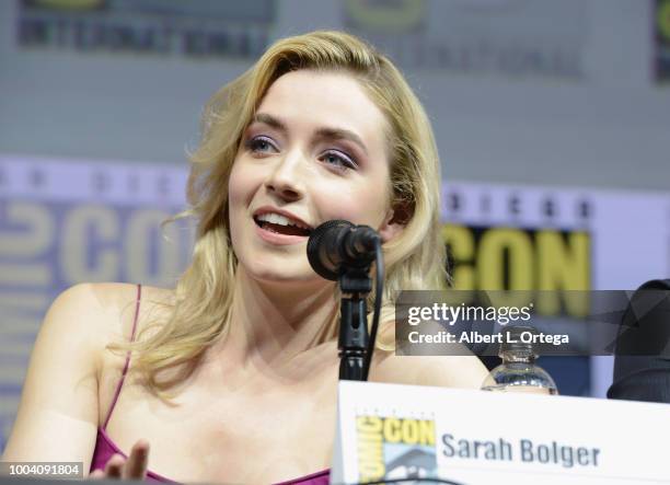 Sarah Bolger speaks onstage at the "Mayans M.C." discussion and Q&A during Comic-Con International 2018 at San Diego Convention Center on July 22,...