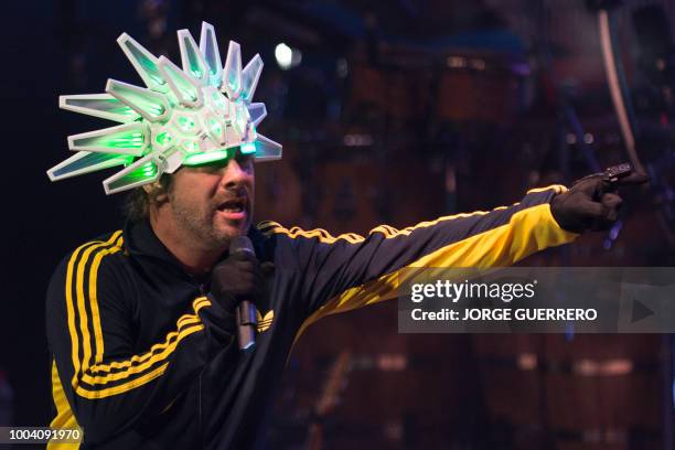 British singer Jay Kay of Jamiroquai performs during a concert at the Starlite Music Festival in Marbella on July 22, 2018.