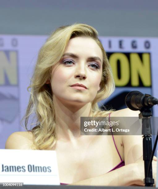 Sarah Bolger speaks onstage at the "Mayans M.C." discussion and Q&A during Comic-Con International 2018 at San Diego Convention Center on July 22,...