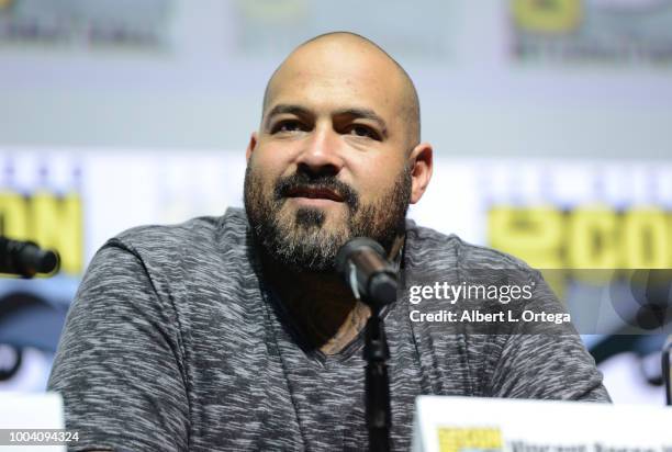 Vincent Vargas speaks onstage at the "Mayans M.C." discussion and Q&A during Comic-Con International 2018 at San Diego Convention Center on July 22,...