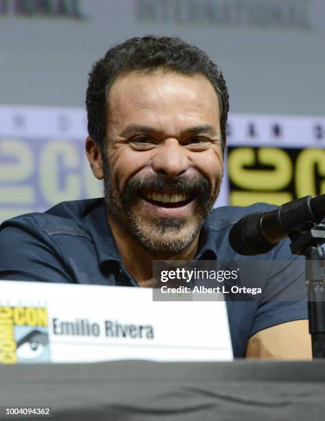 Michael Irby speaks onstage at the "Mayans M.C." discussion and Q&A during Comic-Con International 2018 at San Diego Convention Center on July 22,...
