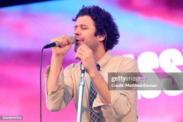 Michael Angelakos of Passion Pit performs onstage during OZY Fest 2018 at Rumsey Playfield, Central Park on July 22, 2018 in New York City.