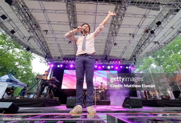 Michael Angelakos of Passion Pit performs onstage during OZY Fest 2018 at Rumsey Playfield, Central Park on July 22, 2018 in New York City.