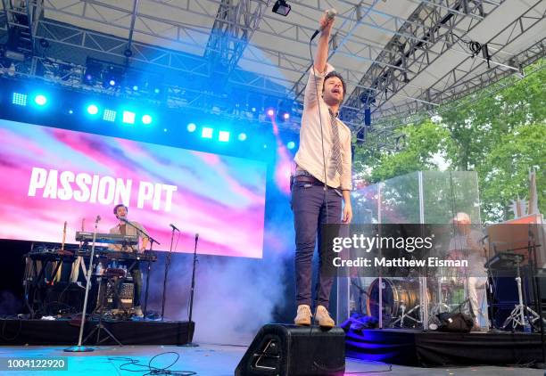 Michael Angelakos of Passion Pit performs onstage during OZY Fest 2018 at Rumsey Playfield, Central Park on July 22, 2018 in New York City.