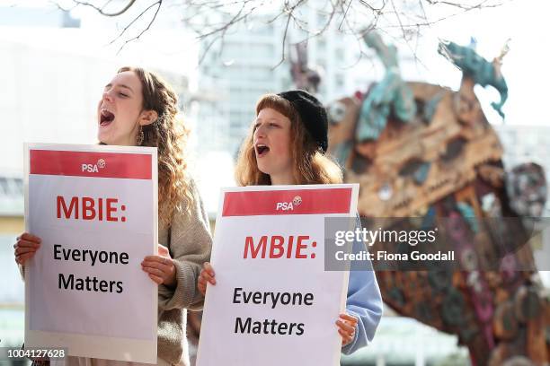 Staff and supporters on the picket line at Aotea Square on Queen St on July 23, 2018 in Auckland, New Zealand. Around 4000 staff from Inland Revenue...