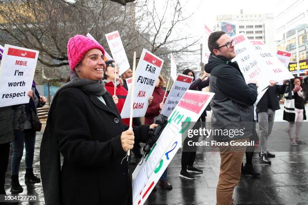 Staff and supporters on the picket line at Aotea Square on Queen St on July 23, 2018 in Auckland, New Zealand. Around 4000 staff from Inland Revenue...