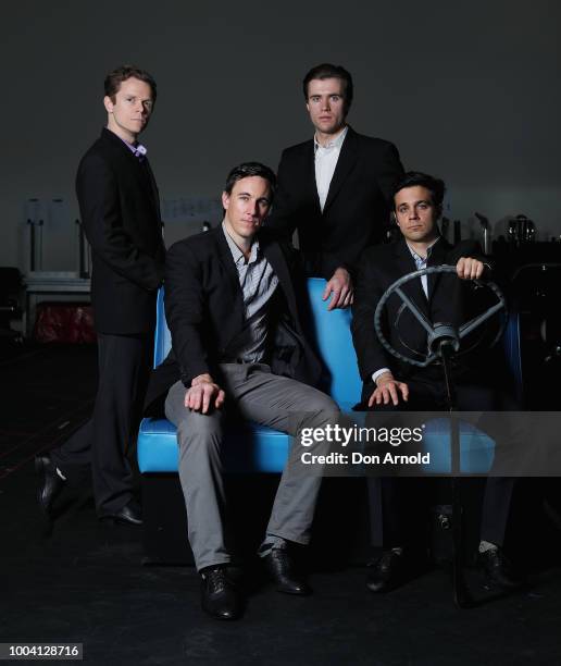 Cameron MacDonald, Glaston Toft, Thomas McGuane and Bernard Angel pose during rehearsals for Jersey Boys on July 23, 2018 in Sydney, Australia.