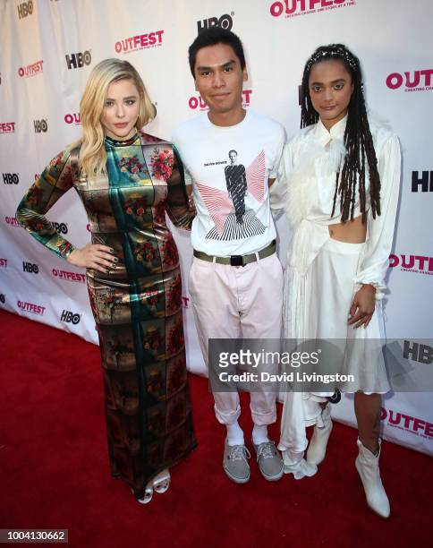 Actors Chloe Grace Moretz, Forrest Goodluck and Sasha Lane attend the 2018 Outfest Los Angeles LGBT Film Festival closing night gala screening of...