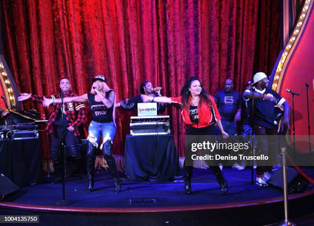 Salt-N-Pepa perform during an announcement for 'I LOVE THE '90s - THE VEGAS SHOW' residency at Le Cabaret at Paris Las Vegas on July 22, 2018 in Las...