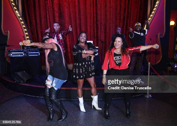 Salt-N-Pepa perform during an announcement for 'I LOVE THE '90s - THE VEGAS SHOW' residency at Le Cabaret at Paris Las Vegas on July 22, 2018 in Las...