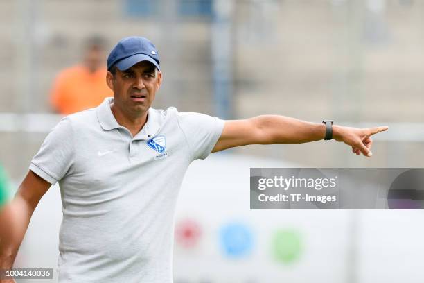 Coach Robin Dutt of VfL Bochum gestures during the H-Hotels Cup match between VfL Bochum and Borussia Moenchengladbach at Vonovia Ruhrstadion on July...