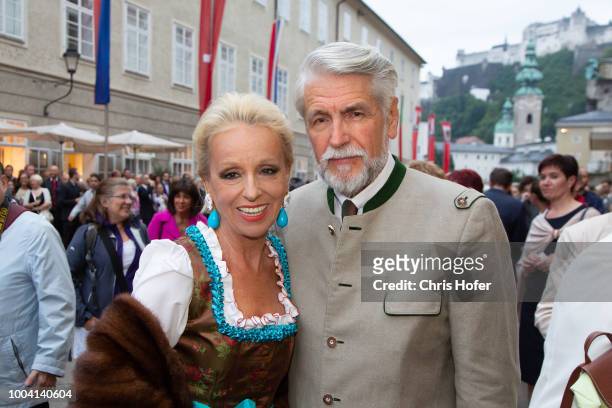 Eva-Maria von Schilgen and guest attends the premiere of 'Jedermann' during the Salzburg Festival 2018 at Salzburg Cathedral on July 22, 2018 in...