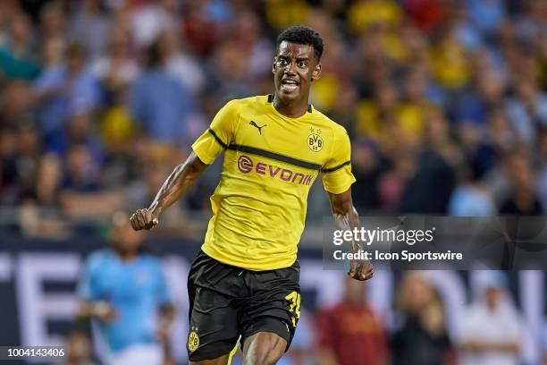 Borussia Dortmund forward Alexander Isak reacts to a play during an International Champions Cup match between Manchester City and Borussia Dortmund...