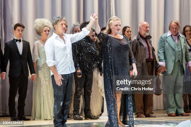 Final applause at the premiere of 'Jedermann' during the Salzburg Festival 2018 at Salzburg Cathedral on July 22, 2018 in Salzburg, Austria.