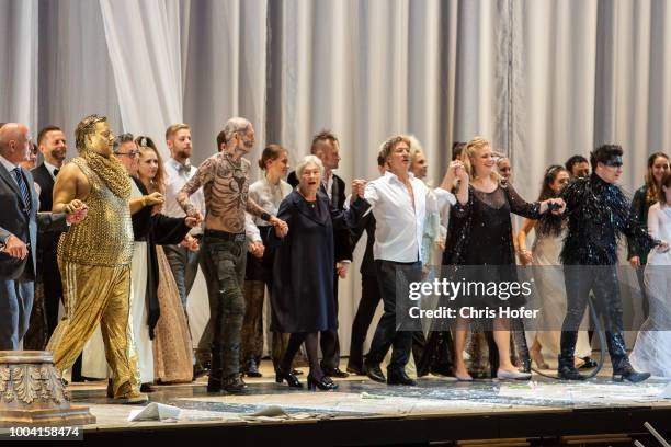 Final applause at the premiere of 'Jedermann' during the Salzburg Festival 2018 at Salzburg Cathedral on July 22, 2018 in Salzburg, Austria.