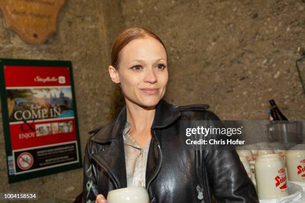 Actress Mavie Hoerbiger attends the premiere celebration of 'Jedermann' during the Salzburg Festival 2018 at Salzburg Cathedral on July 22, 2018 in...