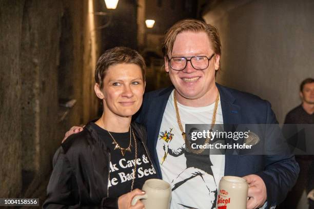 Actor Christoph Franken and partner attends the premiere celebration of 'Jedermann' during the Salzburg Festival 2018 at Salzburg Cathedral on July...