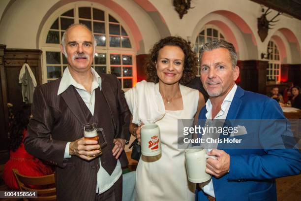 Actor Stephan Kreiss, Actress Martina Stilp and her husband attends the premiere celebration of 'Jedermann' during the Salzburg Festival 2018 at...