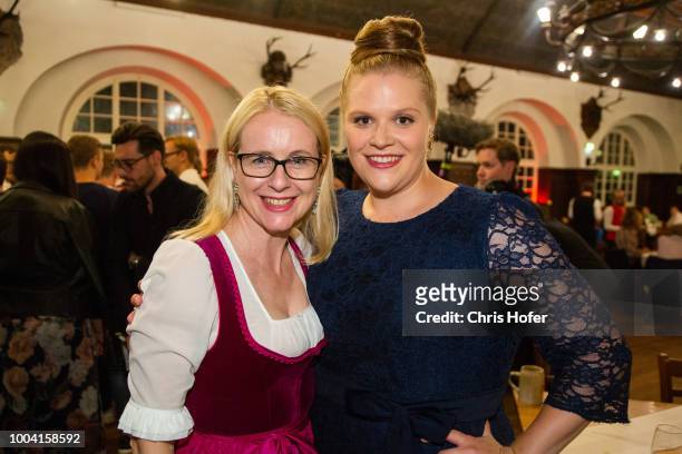 Federal Minister Margarete Schramboeck and Actress Stefanie Reinspeger attends the premiere celebration of 'Jedermann' during the Salzburg Festival...