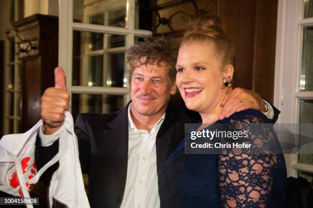 Actor Tobias Moretti and Actress Stefanie Reinsperger during the premiere celebration of 'Jedermann' during the Salzburg Festival 2018 at Salzburg...