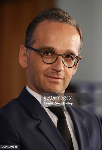 German Foreign Minister Heiko Maas and British Foreign Secretary Jeremy Hunt speak to the media at the Foreign Ministry on July 23, 2018 in Berlin,...