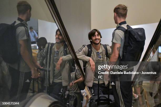 Juventus player Mattia Perin departs for the summer tour 2018 on July 23, 2018 in Turin, Italy.